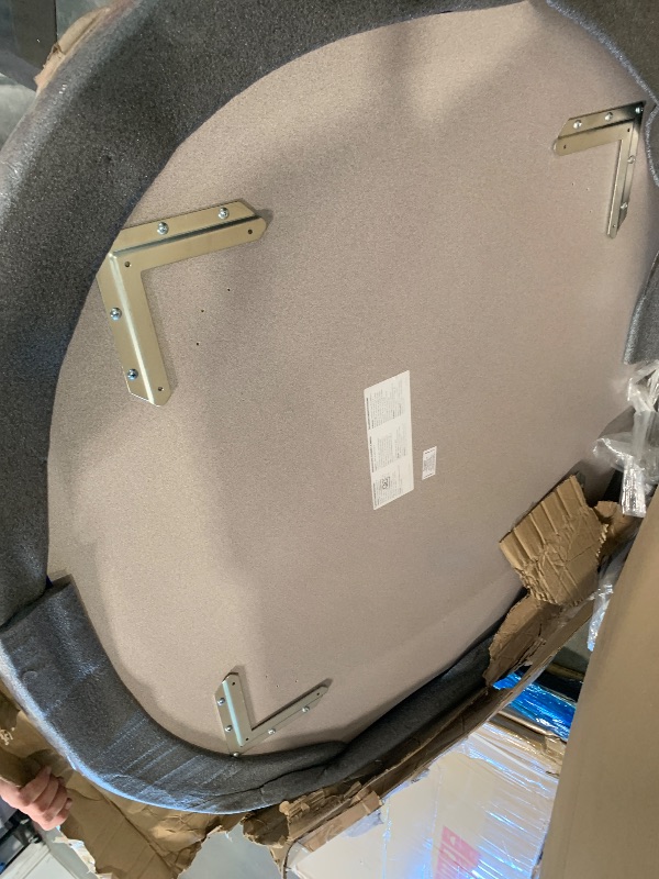 Photo 1 of ** ONLY TABLE** FDP Clover Activity School and Office Table (48 x 48 inch), Standard Legs with Swivel Glides for Collaborative Seating Environments, Adjustable Height 19-30 inches - Gray Top and Blue Edge