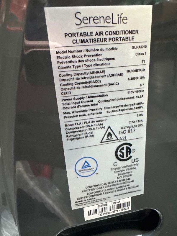 Photo 1 of ** USED/ TESTED FUNCTIONAL **SereneLife Small Air Conditioner Portable 10,000 BTU with Built-in Dehumidifier - Portable AC unit for rooms up to 450 sq ft - Remote Control, Window Mount Exhaust Kit