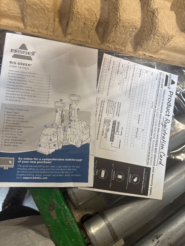 Photo 1 of ** USED / UNTESTED FUNCTIONAL ** BISSELL® Big Green® PET PRO Carpet Cleaner with 8 Row XL DirtLifter PowerBrush, 9-inch Long Reach Hose, 2 Upholstery Tools, Includes Pet Pro Oxy Urine Eliminator Formula