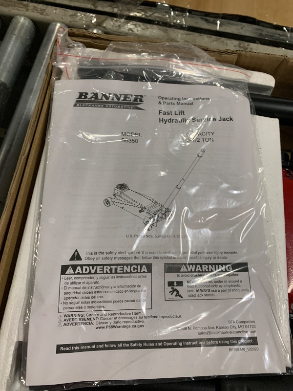 Photo 1 of ** USED ** Blackhawk B6350 Black/Red Fast Lift Service Jack - 3.5 Ton Capacity, 28 1/2" L x 13 3/4" W x 6 1/2" H