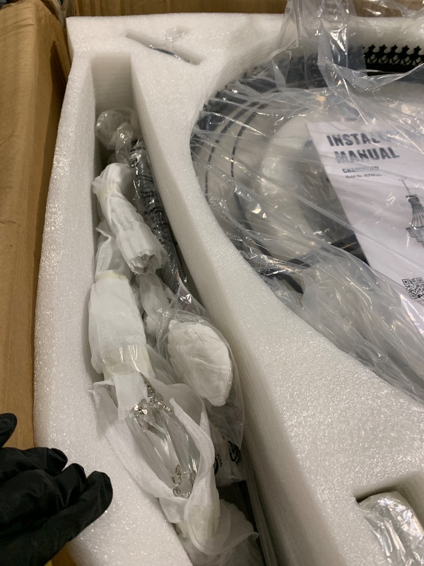 Photo 1 of ** USED /UNTESTED DAMAGE MINOR PARTS CHECK PHOTO** WECHAET French Empire Staircase Crystal Chandelier, Antique Bronze Vintage High Ceiling Chandelier for Foyer Entryway Hallway Entrance Living Room, Foyer Lighting Fixtures, 28" W x 48" H