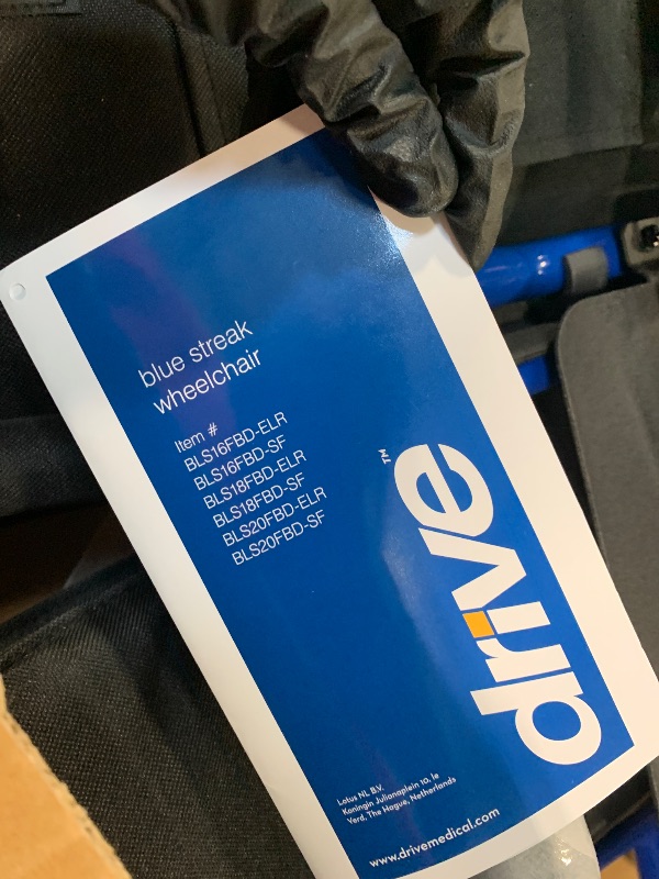 Photo 1 of ** NEW** Drive Medical Blue Streak Wheelchair with Flip Back Desk Arms, Swing Away Footrests,FoldingDesk Length Arms, Alloy Steel, 20 Inch Seat