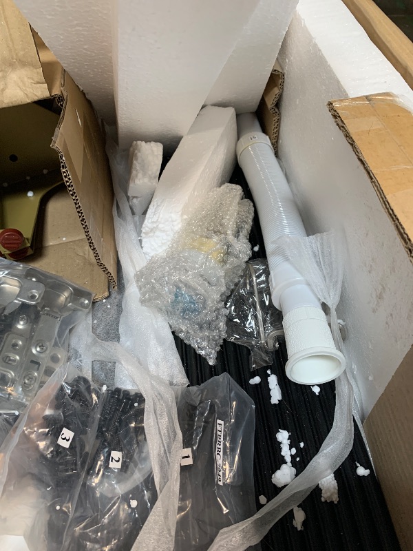 Photo 1 of YITAHOME 30 Inch Bathroom Vanity with Vacuum Forming, Freestanding Storage Cabinet Vanity with Engineered White Stone Countertop, 2 Large Soft Closing Doors with Shelf, Gold Handles & Legs, Black