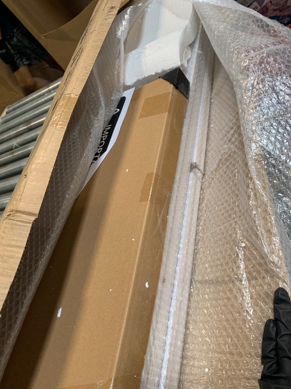 Photo 1 of ** NEW ** ALAMEDADT 28'' x 84'' Glass Barn Door and 5 Ft Hardware Kit Included, MDF White Barn Door Slab with Frosted Glass, PVC Surface, Combined with Handle and Floor Guide-Assembly Required, White