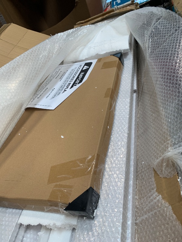 Photo 1 of ** NEW ** ALAMEDADT 28'' x 84'' Glass Barn Door and 5 Ft Hardware Kit Included, MDF White Barn Door Slab with Frosted Glass, PVC Surface, Combined with Handle and Floor Guide-Assembly Required, White