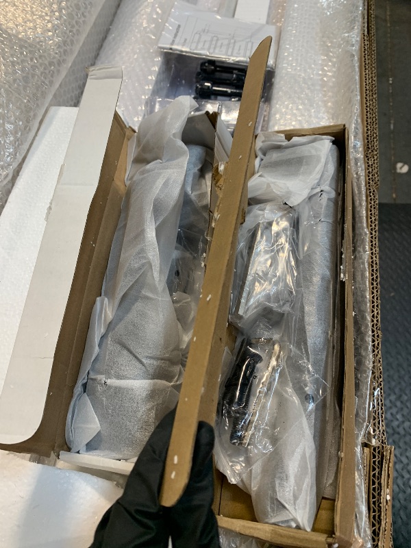 Photo 1 of ** NEW ** ALAMEDADT 28'' x 84'' Glass Barn Door and 5 Ft Hardware Kit Included, MDF White Barn Door Slab with Frosted Glass, PVC Surface, Combined with Handle and Floor Guide-Assembly Required, White