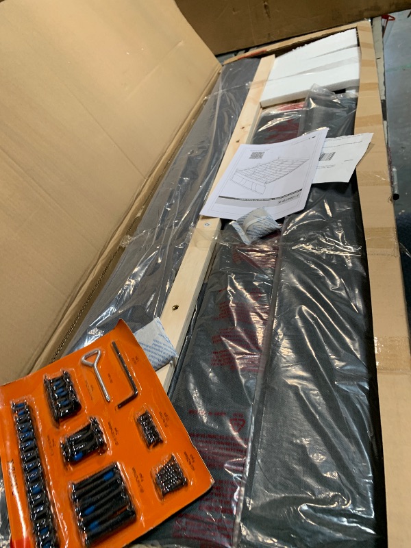 Photo 1 of ** FACTORY SEALED ** Novilla King Size Bed Frame with Adjustable Headboard Platform King Bed Frame Linen Fabric Upholstered Headboard, No Box Spring Needed, Noise-Free, Wooden Slats Support, Easy Assembly, Dark Grey