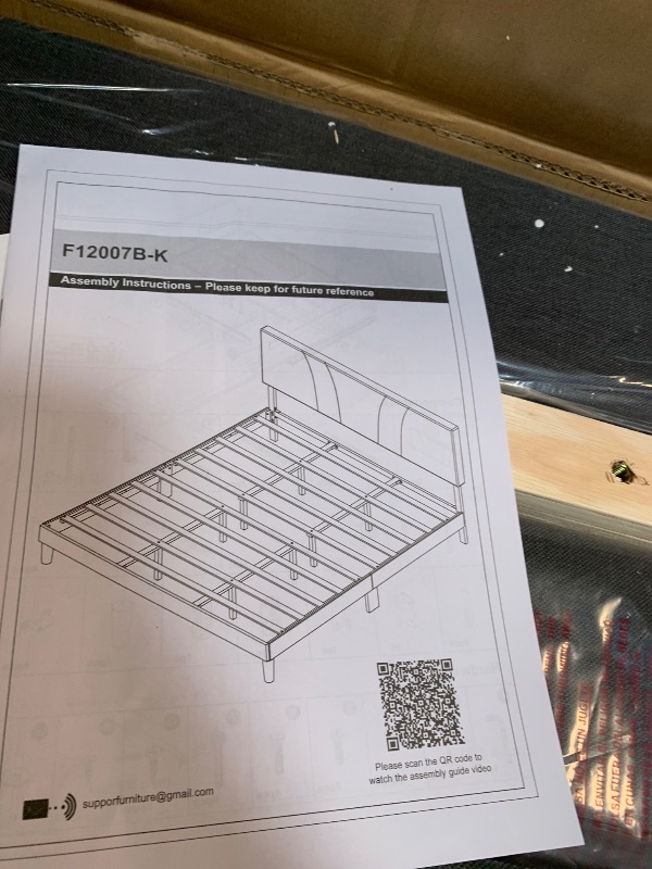 Photo 1 of ** FACTORY SEALED ** Novilla King Size Bed Frame with Adjustable Headboard Platform King Bed Frame Linen Fabric Upholstered Headboard, No Box Spring Needed, Noise-Free, Wooden Slats Support, Easy Assembly, Dark Grey