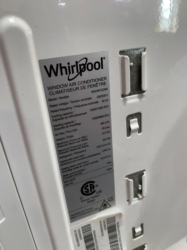 Photo 1 of ** UNTESTED / EUROPE TO UNITED STATES ADAPTER NEEDED** Whirlpool 12,000 BTU 230V Window Air Conditioner with Supplemental Heat, Window Mounted AC Unit with Heater for Apartment, Living Room, Bedroom, Rooms up to 550 Square Feet