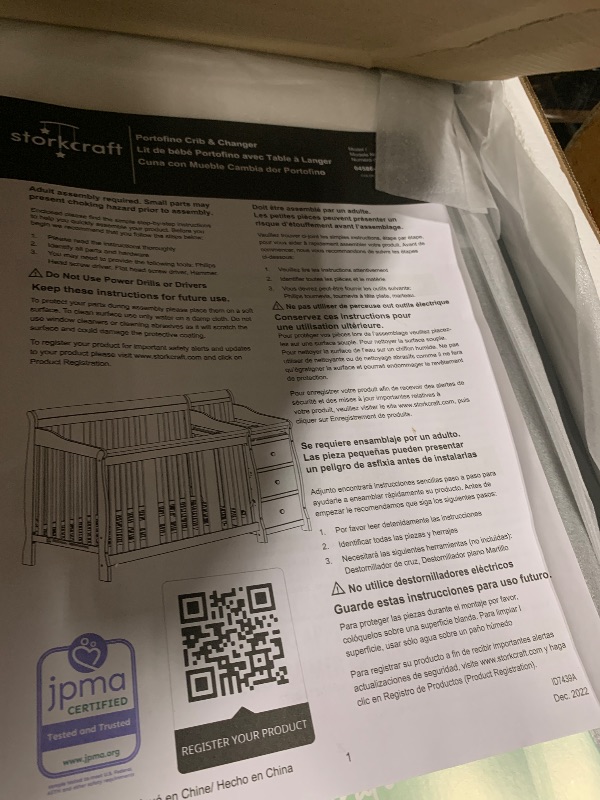 Photo 1 of ** NEW ** OPEN INSPECTION ** STORKCRAFT Portofino 4 In 1 Fixed Side Convertible Crib Changer, Gray