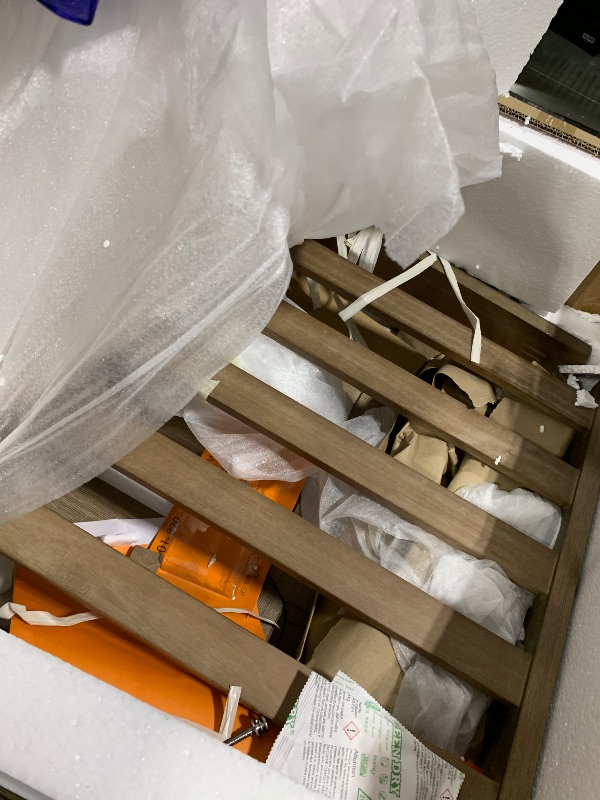 Photo 1 of ** USED ** Signature Design by Ashley Carter Hall Outdoor Eucalyptus Neutral Patio Lounge Chair with Thick Performance Fabric Cushion, Beige