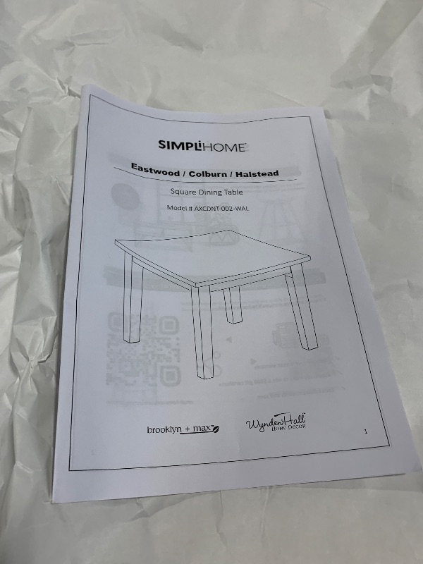 Photo 1 of ** NEW** SIMPLIHOME Eastwood Square Dining Table, Solid Wood Walnut Veneer in Walnut, 54 x 54 inches, Contemporary-Style Large Square Kitchen Table for up to 8 People