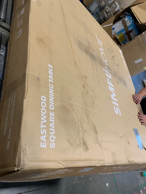 Photo 1 of ** NEW** SIMPLIHOME Eastwood Square Dining Table, Solid Wood Walnut Veneer in Walnut, 54 x 54 inches, Contemporary-Style Large Square Kitchen Table for up to 8 People