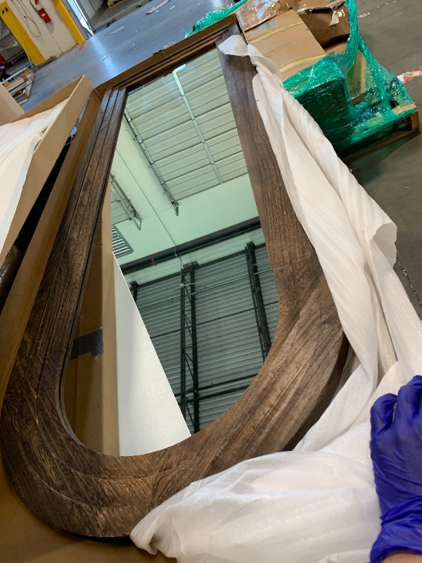 Photo 1 of ** NEW / IN PERFECT CONDITION **  ZHUNFA Arched Full Length Mirror with Solid Wood Frame, 65x22 Farmhouse Wall Mounted Floor Mirror with Stand, Vertical Hanging, Leaning Standing for Bedroom, Living Room, Brown