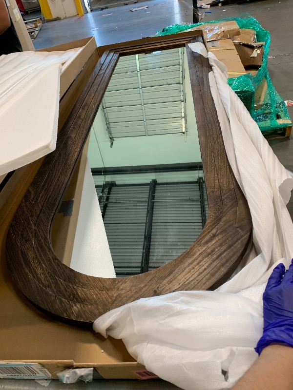 Photo 1 of ** NEW / IN PERFECT CONDITION **  ZHUNFA Arched Full Length Mirror with Solid Wood Frame, 65x22 Farmhouse Wall Mounted Floor Mirror with Stand, Vertical Hanging, Leaning Standing for Bedroom, Living Room, Brown