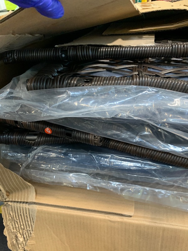 Photo 1 of ** USED** Towallmark Outdoor Swivel Wicker Glider Patio Chairs with Table Set, 3 Pieces Outdoor Bistro Set with 4”Thick Cushions and Coffee Table for Porch, Balcony, Deck (Blue)