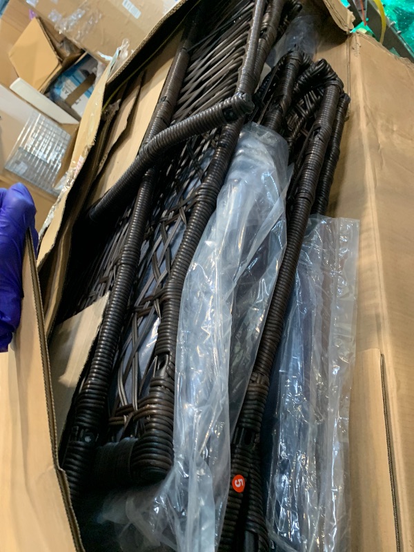 Photo 1 of ** USED** Towallmark Outdoor Swivel Wicker Glider Patio Chairs with Table Set, 3 Pieces Outdoor Bistro Set with 4”Thick Cushions and Coffee Table for Porch, Balcony, Deck (Blue)