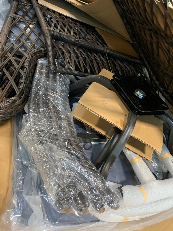 Photo 1 of ** USED** Towallmark Outdoor Swivel Wicker Glider Patio Chairs with Table Set, 3 Pieces Outdoor Bistro Set with 4”Thick Cushions and Coffee Table for Porch, Balcony, Deck (Blue)