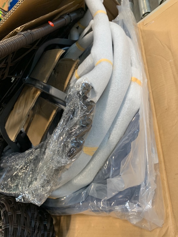 Photo 1 of ** USED** Towallmark Outdoor Swivel Wicker Glider Patio Chairs with Table Set, 3 Pieces Outdoor Bistro Set with 4”Thick Cushions and Coffee Table for Porch, Balcony, Deck (Blue)