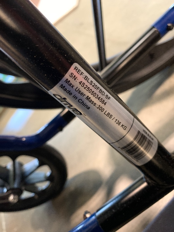 Photo 1 of ** USED / TESTED FUNCTIONAL ** Drive Medical Blue Streak Wheelchair with Flip Back Desk Arms, Swing Away Footrests,FoldingDesk Length Arms, Alloy Steel, 20 Inch Seat