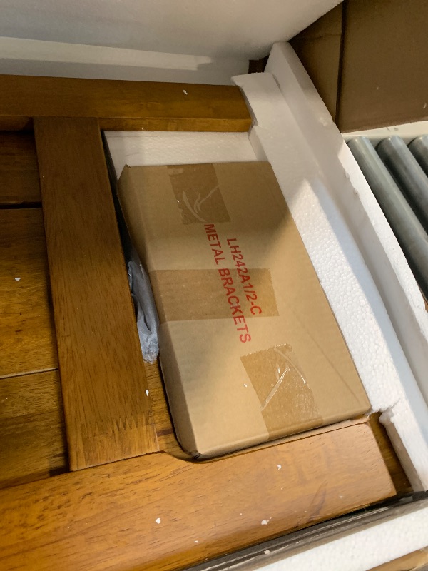 Photo 1 of ** NEW** LINSY Solid Wood Bed Frame, Full Bed Frames Wooden Platform Frame with Headboard and Slat Bases, Boho Bedframe No Box Spring Needed, Easy Assembly, Rustic Pine