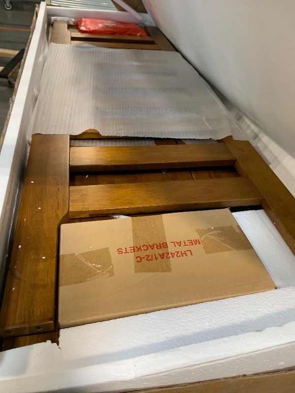 Photo 1 of ** NEW** LINSY Solid Wood Bed Frame, Full Bed Frames Wooden Platform Frame with Headboard and Slat Bases, Boho Bedframe No Box Spring Needed, Easy Assembly, Rustic Pine