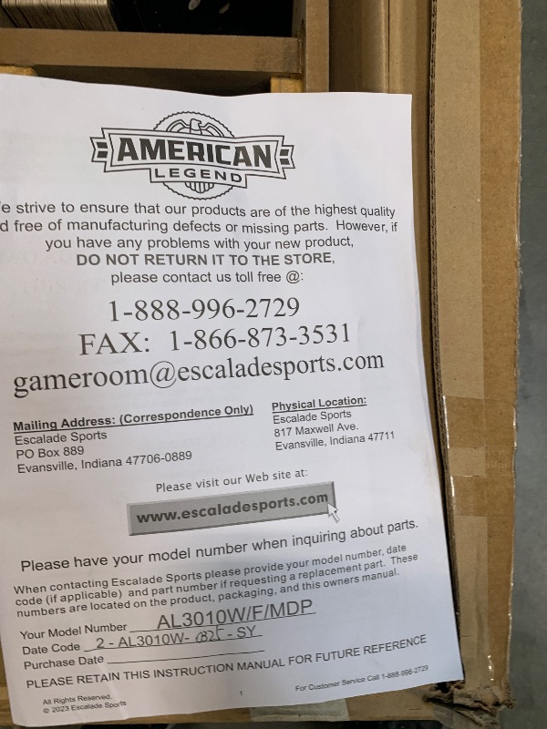 Photo 1 of ** USED** American Legend Kirkwood 90” Billiard Table with Rustic Finish, K-Shaped Legs and Black Cloth, Brown