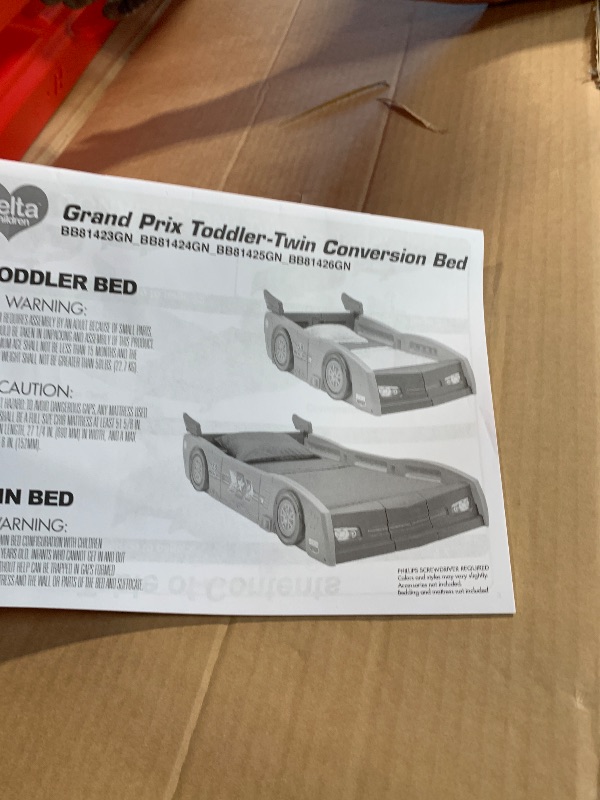 Photo 1 of ** USED/ MATTRESS NOT INCLUDED** Delta Children Grand Prix Race Car Toddler-to-Twin Bed, Red