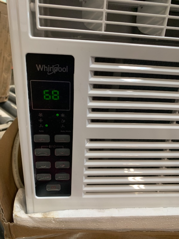 Photo 1 of ** VERY USED / TESTED FUNCTIONAL ** Whirlpool 6,000 BTU Window Air Conditioner with Dehumidifier, 115V, Window AC for Rooms up to 250 Sq. Ft., Living Room, Bedroom, or Kitchen, with Remote Control, Digital Display, and 24H-Timer, White