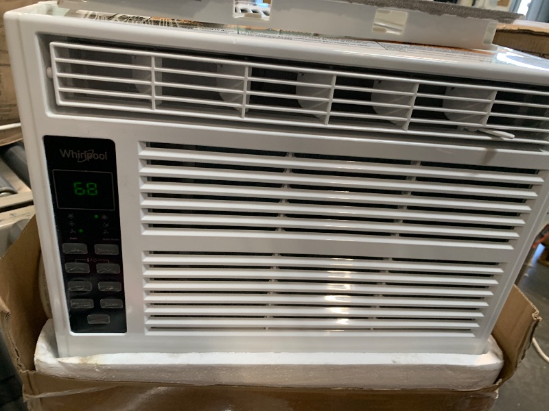 Photo 1 of ** VERY USED / TESTED FUNCTIONAL ** Whirlpool 6,000 BTU Window Air Conditioner with Dehumidifier, 115V, Window AC for Rooms up to 250 Sq. Ft., Living Room, Bedroom, or Kitchen, with Remote Control, Digital Display, and 24H-Timer, White