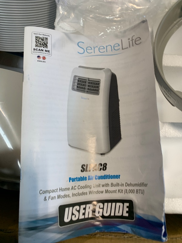 Photo 1 of ** USED / TESTED FUNCTIONAL / MISSING CONTROL **  SereneLife 3-in-1 Portable Air Conditioner with Built-in Dehumidifier Function,Fan Mode, Remote Control, Complete Window Mount Exhaust Kit