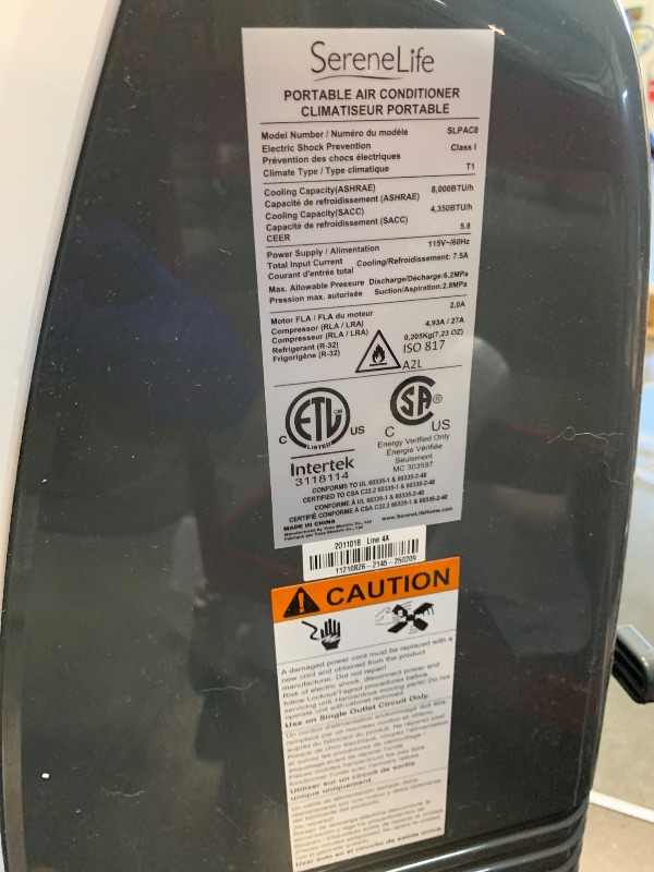 Photo 1 of ** USED / TESTED FUNCTIONAL / MISSING CONTROL **  SereneLife 3-in-1 Portable Air Conditioner with Built-in Dehumidifier Function,Fan Mode, Remote Control, Complete Window Mount Exhaust Kit