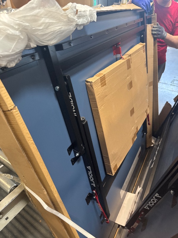 Photo 1 of ** USED/ TRUCK NEEDED FOR TRANSPORT ** JOOLA Inside Professional MDF Indoor Ping Pong Table with Quick Clamp Table Tennis Net and Post Set - 10 Minute Easy Assembly - Tournament Quality - Foldable with Single Player Playback Mode