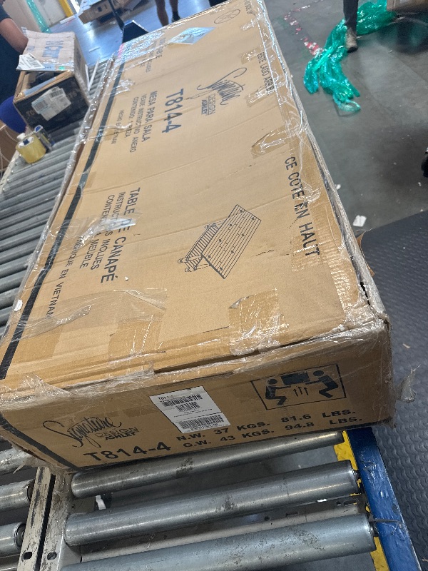 Photo 1 of ** USED ** Signature Design by Ashley Havalance Farmhouse Sofa Table, Flip Top Design for Additional Dining Space and Fixed Lower Shelf, Gray & White with Weathered Finish