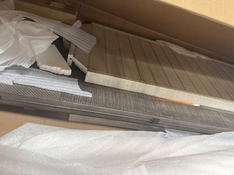 Photo 1 of ** USED ** Signature Design by Ashley Havalance Farmhouse Sofa Table, Flip Top Design for Additional Dining Space and Fixed Lower Shelf, Gray & White with Weathered Finish