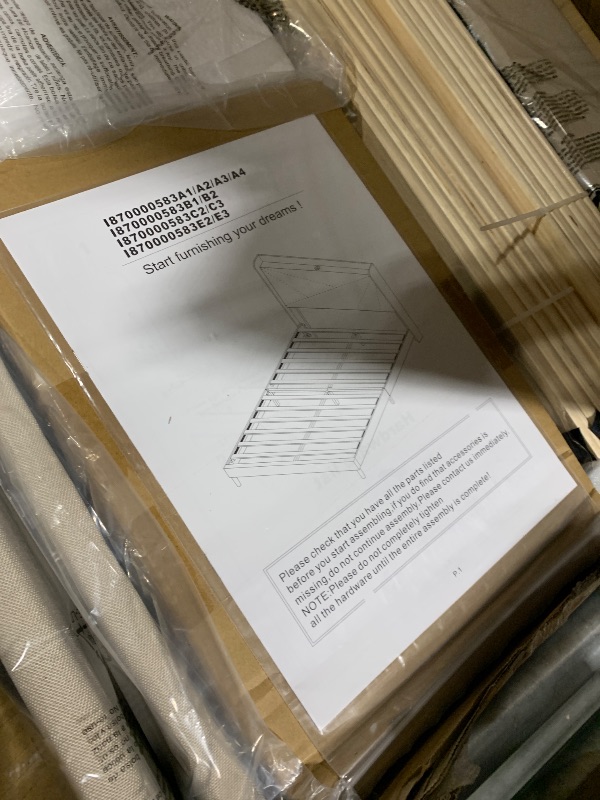 Photo 1 of ** NEW/ OPEN INSPECTION** Feonase Queen Size Bed Frame with Charging Station, Linen Upholstered Platform Bed Frame with Wingback Storage Headboard, Solid Wood Slats Support, No Box Spring Needed, Noise Free, Beige