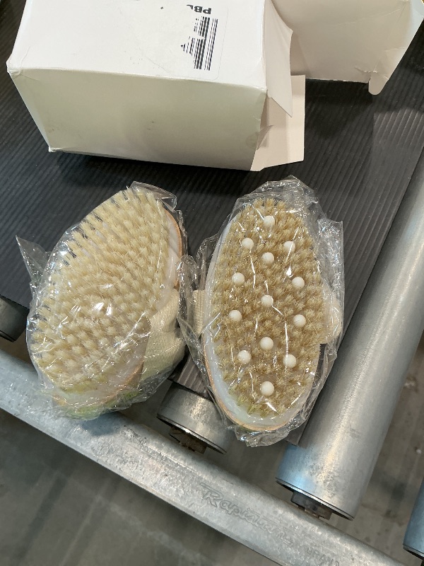 Photo 1 of 2 Pack Dry Brushing Body Brush, Natural Bristle Exfoliating Brush with Massage Nodes, for Lymphatic Drainage and Improving Skin Health and Reduces Acne