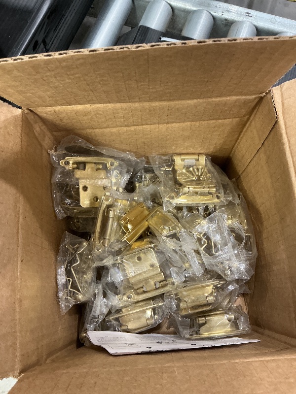 Photo 1 of 50 Pack (25 Pairs) 3/8 Inch Insert Kitchen Cabinet Hinges, Satin Brass Self Closing Hinges for Kitchen Cabinet Doors, Semi-Concealed Cupboard Hardware, Face Mount Hardware, Gold