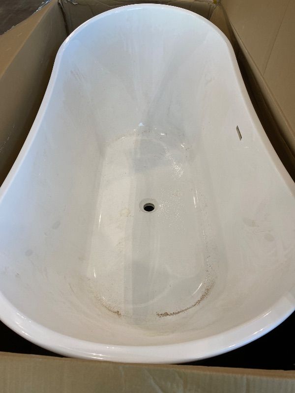 Photo 1 of *Major Damaged*WOODBRIDGE 59"Freestanding White Acylic Soaking Bathtub with Brushed Gold Drain and Overflow,BTA1516 -BG-Drain &O