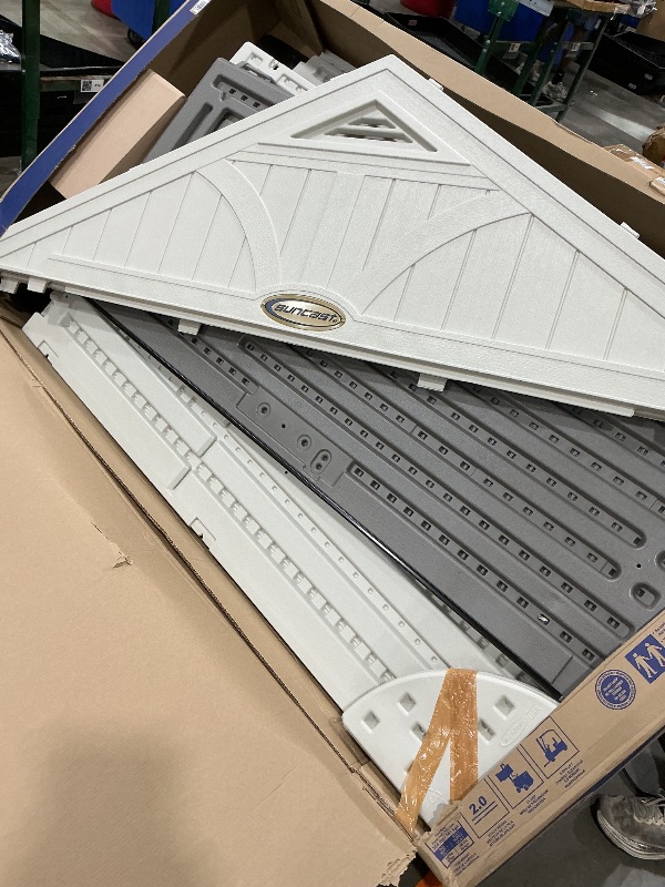 Photo 1 of ***SEE CLERK COMMENTS*** Suncast 8' x 7' Heavy-Duty Resin Tremont Storage Shed with Reinforced Floor, Skylights for Natural Light, Lockable Double Doors, Cream, Made in the USA