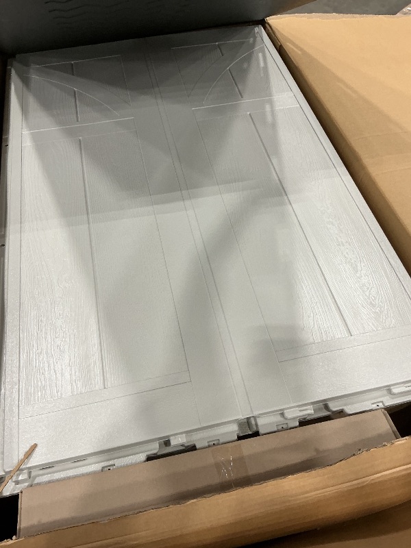 Photo 1 of ***SEE CLERK COMMENTS*** Suncast 8' x 7' Heavy-Duty Resin Tremont Storage Shed with Reinforced Floor, Skylights for Natural Light, Lockable Double Doors, Cream, Made in the USA