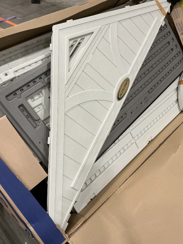 Photo 1 of ***SEE CLERK COMMENTS*** Suncast 8' x 7' Heavy-Duty Resin Tremont Storage Shed with Reinforced Floor, Skylights for Natural Light, Lockable Double Doors, Cream, Made in the USA