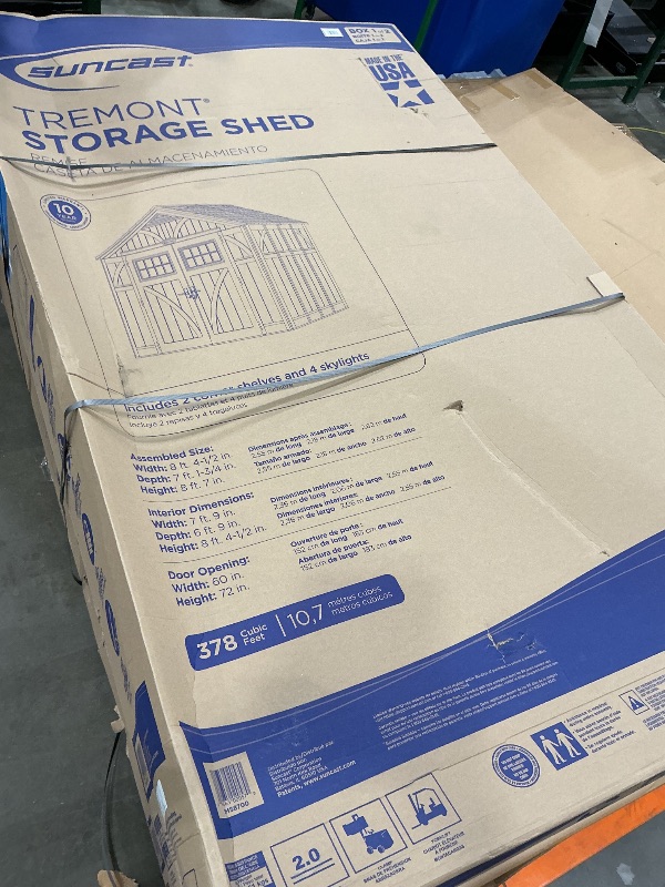 Photo 1 of ***SEE CLERK COMMENTS*** Suncast 8' x 7' Heavy-Duty Resin Tremont Storage Shed with Reinforced Floor, Skylights for Natural Light, Lockable Double Doors, Cream, Made in the USA