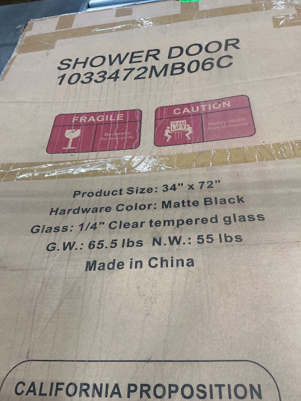 Photo 1 of ACE DECOR 34-35.4" W x 72" H Frameless Pivot Shower Door, 1/4" (6mm) Clear SGCC Tempered Glass Shower Door, Pivot Swing Shower Glass Door in Matte Black Finish, Reversible Installation