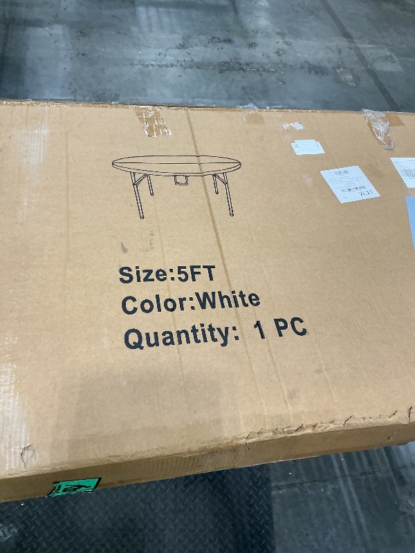 Photo 1 of ***SEE CLERK COMMENTS*** JALANCY 5 FT Round Folding Tables with Carrying Handle 60 inch Heavy Duty Portable Plastic Commercial Table Steel Legs for Party, Dining, Wedding, Events, Picnic Indoor, Outdoor (White,1 Pack)