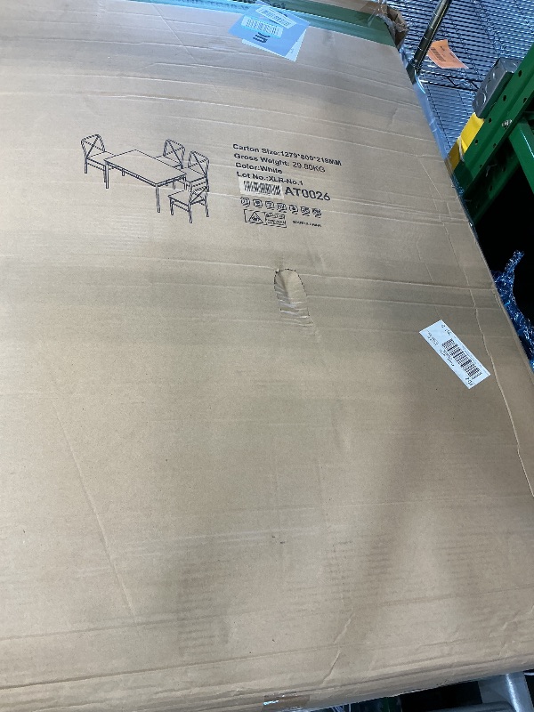 Photo 1 of *** SEE CLERK COMMENTS*** VECELO 5-Piece Kitchen Dining Table Set, Wood Tabletop & Heavy-Duty Metel Frame, Rectangle Dinette with 4 Chairs for Small Space, Breakfast Nook, Natural and White