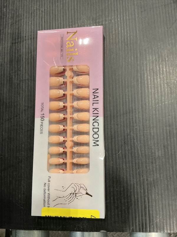 Photo 1 of 150pc Multicolor French Tips Press on Nails Short Coffin Fake Nails with Glue Tabs, Pale Nude Short Nails Press ons Nail Coffin Nail Tips French Acrylic Glue on Nail Artificial Fingernail for Women
