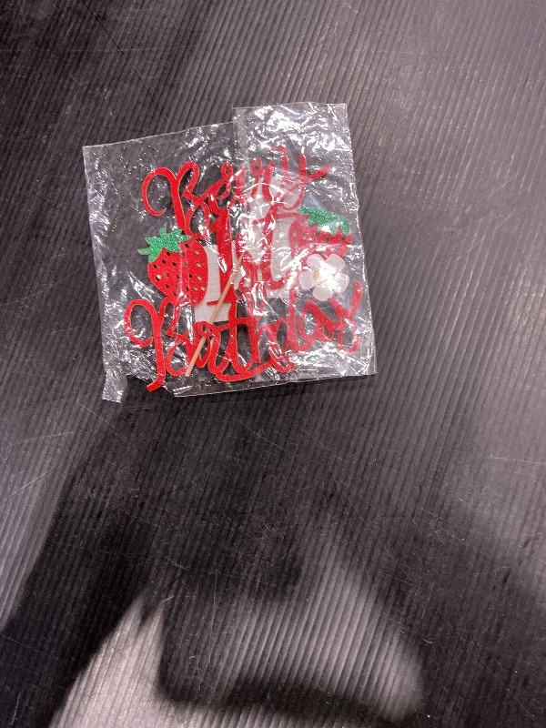 Photo 1 of 1 PCS Strawberry 1st Birthday Cake Topper, First Birthday Strawberry One Cake Pick, with Flower Glitter Sweet Fruit Theme for Baby Shower 1 Age Berry Theme Party Cakes Decorations Supplies