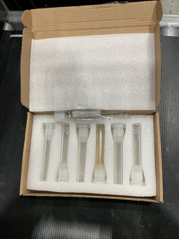 Photo 1 of 14mm Compatible Down Stem Glass Tube - 100mm/3.94in with 6 Cleaning Brushes, Crystal Clear Borosilicate Thick Glass Tube for Daily Use