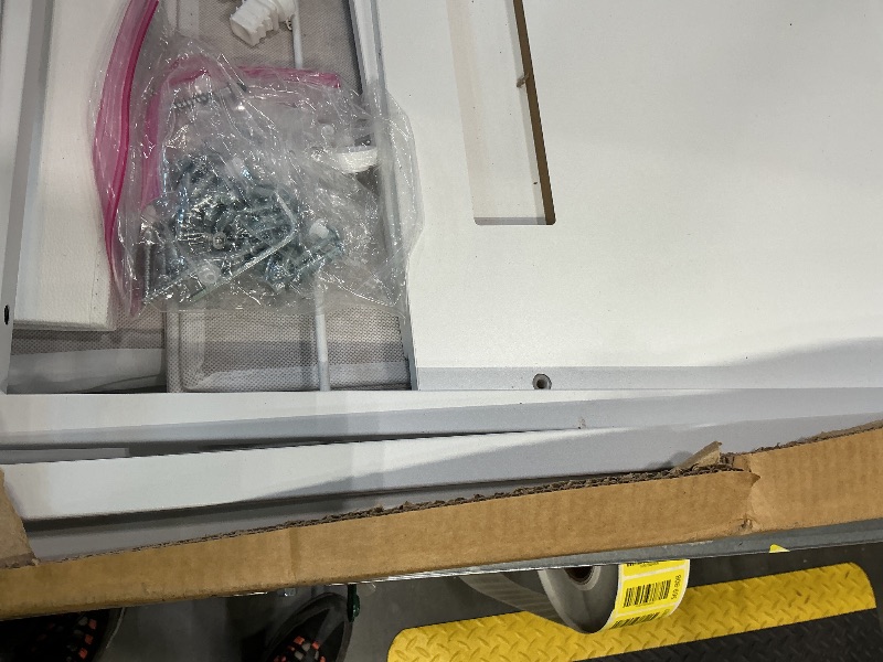 Photo 1 of ***SEE CLERK COMMENTS***GYIIYUO 93'' Two Person Desk with LED Lights & Charging Station, Long Desk with 3 Drawers and Printer Shelf, Double Computer Desk, 2 Person Writing Study Table Workstation for Home Office, White